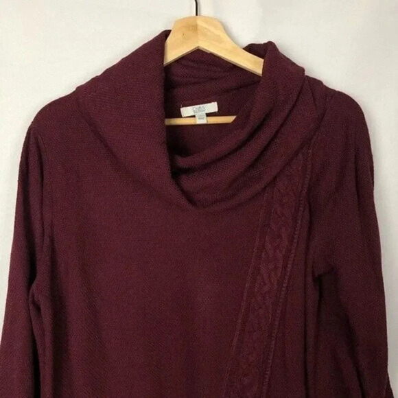Croft & Barrow Maroon Burgundy Red Cowl Neck Cable Knit Pullover Sweater L - Picture 3 of 7